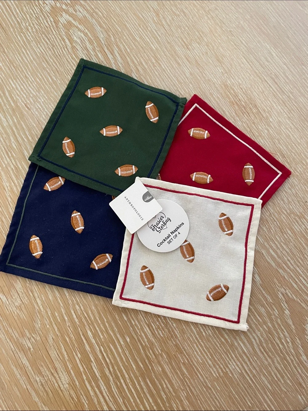 Anthropologie Frasier Sterling Cocktail Football Napkins, NWT